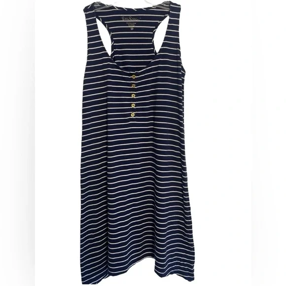 Lilly Pulitzer Dress Jennalyn Swing True Navy Palm Stripe Size XS - Picture 1 of 13